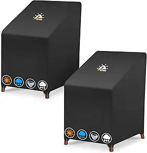 Zettum Stackable Patio Chair Cover 2 Pack - 600D Outdoor Chair Cover Waterproof & Heavy Duty, Lawn Furniture Stacking Seat Cover for 4 - 6 Outdoor Stackable Dining Chairs - 28 x 36 x 47 Inch