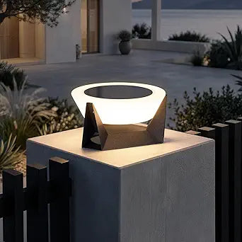 Solar Post Lights Outdoor, 11.02" Round Pillar Column Lights Waterproof, Modern Fence Post Column Lamp Dusk to Dawn, 3000K Luxury LED Landing Light Solar for Patio Gate Garden Decoration