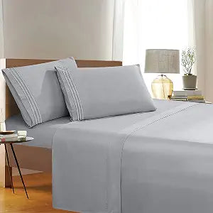 Elegant Comfort 1500 Thread Count Wrinkle & Fade Resistant Egyptian Quality 4-Piece Bed Sheet Set Ultra Soft Luxurious Set Includes Flat Sheet, Fitted Sheet and 2 Pillowcases, Full, Classic Silver