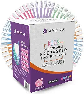 Kids 40 Prepasted Disposable Toothbrushes Individually Wrapped - Single Use Pre Pasted Disposable Toothbrushes with Toothpaste Built in - Waterless Toothbrush for Travel, Guests, Hotel, & Camping