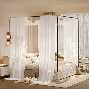 lazyzzz White Canopy Bed Curtains Princess Bed Canopy Scarf for Queen/King Metal Wood Bed Frame, Bed Canopy for Girls Boys-2 Panel Mesh Curtain 37.4" W x 236" L