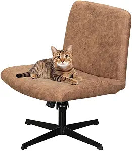 FUANGUI Criss Cross Chair Cover, Faux Leather Looking Stretch Mid Back Wide Armless Accent Chair Slipcover, Exquisite Vanity Chair Cover for Dorm Home Desk Office Chair - Camel