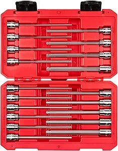 TEKTON 3/8 Inch Drive Long Ball End Hex Bit Socket Set with Case, 19-Piece (1/8-3/8 in., 3-10 mm) | SHB91321