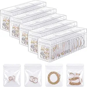 Kenning 105 Pcs Acrylic Jewelry Case Organizer, Clear Jewelry Organizers Holder with Portable Anti Tarnish Storage Bags for Rings, Earrings, Necklaces, Ideal Gifts for Women (Clear)