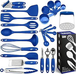 Kaluns Silicone Kitchen Utensils Set 24 Pcs Cooking Utensils Set - Can Opener, Masher, Turner, Spatula 446F Heat Resistant Non-Stick - Premium Silicone and Stainless Steel Utensil Set