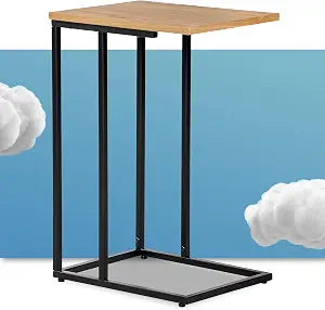 Serta Harton C-Table, TV Snack Tray Laptop Stand, Mid Century Modern Living Room Side End Accent Table, Slide Under the Couch or Bed, Metal Legs, 23.6" Height, Rustic Brown