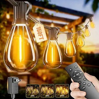 150FT LED Outdoor String Lights with Remote, One Continuous Strand Patio Lights with 55+2 Shatterproof S11 Bulbs, Dimmable 2200K Warm White, Timer & 3 Modes, Low Voltage for Backyard Garden