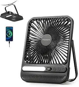 Deyagoo Travel Fan,7-Inch Portable Fan, Rechargeable Fan, 28H 10000mAh Ultra-Thin Quiet USB Desk Fan with Timer & LED Display for Bedroom, Office, Camping