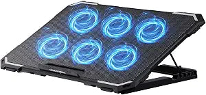 ICE COOREL Laptop Cooling Pad with 6 Cooling Fans, Cooling Pad for Laptop Fan 13-15.6 Inch, Laptop Cooler Stand with 6 Height Adjustable, Notebook Cooler Pad with Two USB Port