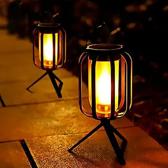 Solar Lanterns Outdoor Waterproof Garden Decor (2 Pack), Flickering Flame Hanging Solar Lights with Tripod Decoration Outside for Yard, Patio, Backyard, Garden, Ideal Gifts for Women Mom Grandma
