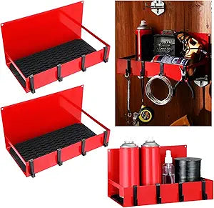 Lineshading 3 Pack Magnetic Garage Organizer Spice Rack for Refrigerator - 20 lb Capacity Shelf Hanging Heavy Duty Fridge Side for Organize Garage Tools, Red