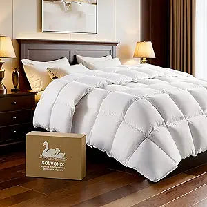 Premium Goose Down Fiber Comforter Queen Size, Ultra Fluffy Hotel Collection Bedding, All Season Soft & Breathable Duvet Insert with Baffle Box Construction and 8 Corner Tabs