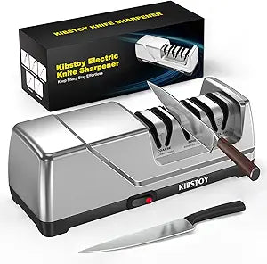 Knife Sharpener Electric, 3-Stage Professional Kitchen Sharpener with 100% Diamond Abrasive, 15 Precision Angle, Magnetic Dust Box, Fast Sharpening & Repair for Chef Knife, Paring Knife