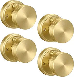 Privacy Brushed Gold Door Knobs Heavy Duty Zinc Alloy Round Interior Door Knobs with Lock,for Bathroom & Bedroom, Modern Privacy Lockset with Emergency Release, 4 Pack