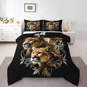 jejeloiu Cougar Comforter Set King Size Bedding Set
