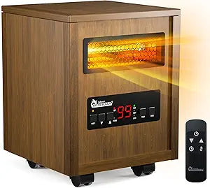 DR. Infrared Heater DR-123 Indoor Portable Space Heater with Remote Control, 1500W Dual Heating, 4 Wheels for Mobility, Programmable Timer, Thermostat, Ultra Quiet, Coffee