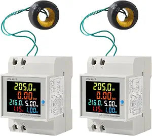 2Pack Single Phase Energy Meter Din Rail Electricity Usage Monitor AC 40-300V 100A Voltmeter Ammeter Watt Kwh Frequency Power Meter External CT 110V