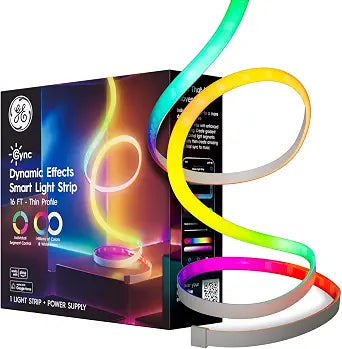 Cync GE Dynamic Effects Smart LED Light Strip with Music Sync, Color Changing WiFi Lights, Indoor Light Strip, Compatible with Alexa and Google Home, 16ft and Power Supply