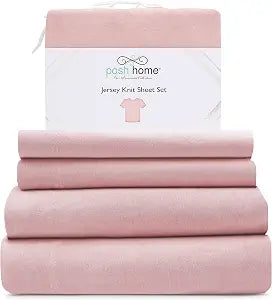 Posh Home Full Size Jersey Knit Sheet Set, 4-Piece - Soft & Breathable All-Season Cotton Blend with Deep Pockets - Flat Sheet, Fitted Sheet & 2 Pillowcases - Pink