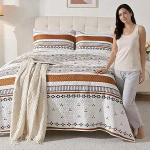 Y-291-HFB-CSFG-86X86 Quilt Set (White-Orange, Queen(86"x86"))