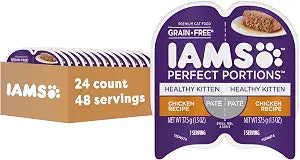 IAMS Perfect Portions Healthy Kitten Grain Free Wet Cat Food, Wet Cat Food Pate Recipe, Chicken Recipe, 2.6 oz. (24 Twin Packs)