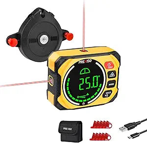 PREXISO 3-in-1 Digital Angle Gauge Magnetic with Laser Level, Rechargeable Digital Level with Wall Mount Base, 0-90 & 0-180 Range, Angle Finder with Cross Line for Woodwork, Saw, Gift for Dad