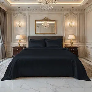 LINENWALAS Eucalyptus Lyocell Tencel Duvet Cover Set King Size Silky Soft Vegan Silk Feel, Lightweight & Cooling Comforter Cover with Zipper Closure & Corner Ties (King/Midnight Black)