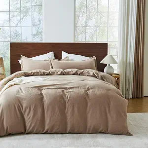 OAITE Duvet Cover Set 100% Washed Cotton Linen Like Queen