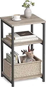 VASAGLE BARNET Collection - Side Table, Small End Table for Living Room, Modern Tall Nightstand, Bedroom, Office, Bathroom, Steel Frame, Heather Greige and Ink Black ULET273B02