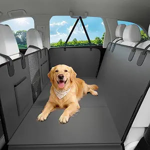 Hard Bottom Dog Car Seat Cover for Back Seat, 52"x65" Waterproof PU Leather Hammock with Side Flaps, Non-Slip Heavy Duty Protector for SUVs & Mid-Size Trucks, Supports Up to 450 lbs Gray