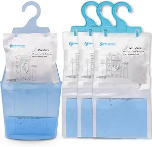 Wisesorb Moisture Absorber Packets with Plastic Case & Hook, Odor Eliminator, Leak Proof, Fragrance Free, Humidity Packs, Hanging Closet Dehumidifier Bags, Moisture Absorber (4 Packs)