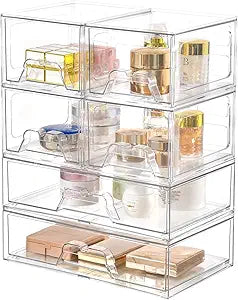 Stebopum 6 Pack Stackable Storage Drawers Clear Acrylic Organizer Makeup Bathroom Organizer and Storage Bins for Beauty Supplies,Ideal for Vanity, Bathroom,Pantry Organization