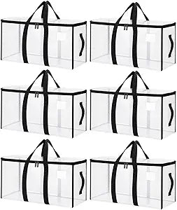 Songrey Heavy Duty Moving Bags, 6 Pack Large Storage Bags with Zipper & Handles, Waterproof Totes Bags for Clothes Packing, Moving, College Supplies, Home Organization