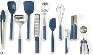 Calphalon Edge 11-Piece Silicone and Stainless Steel Kitchen Tool Set, Kitchen Utensil Set, Heat Resistant Nonstick Safe Kitchen Gadgets with Non-Slip Handle, Durable Kitchen Gadgets (Navy Blue)