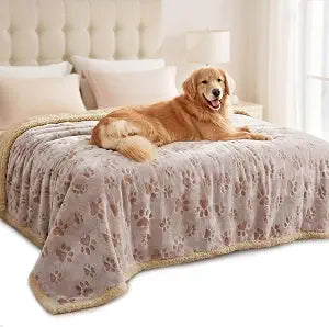 Luciphia Waterproof Pet Blankets Whith Paw Print for Couch Sofa Bed Cover, Liquid Pee Proof Soft Fluffy Dog Blanket Washable, Reversible Furniture Protection Puppy Cat, Khaki, X-Large85" x 57"