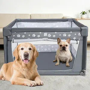 Homimp Dog Playpen Oxford Fabric Dog Fence,42x42x26 Inches,Steel Pipe,Breathable Mesh,Zipper Gate,Portable Indoor Outdoor Pet Fence Cage for Whelping,Dog Kennel Crate,Grey Paws