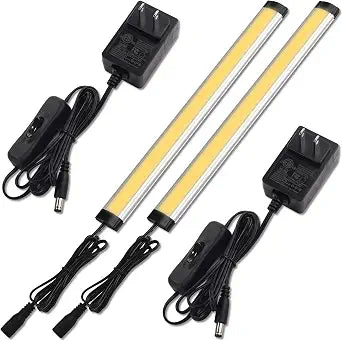 Single Under Cabinet LED Light Bar 12", Curio Collection Bookshelf Display Accent Lighting, Low Profile, Electric Wired, 120 Volt Wall Plug in, On Off Switch, 2 Light Bars, Warm White