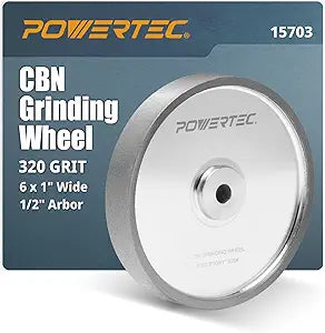 POWERTEC CBN Grinding Wheel 6 Inch 320 Grit, 1" Wide, 1/2" Arbor Bench Grinder Sharpening Wheel for HSS Tools, Lathe Chisels, and Woodturning Tools (15703)