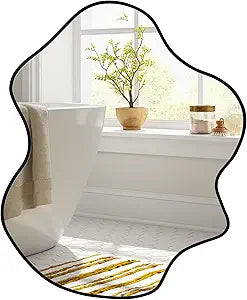 CULER Irregular Black Bathroom Wall Mirror,22 x 30 Inch Asymmetrical Vanity Modern Tempered Glass Mirror for Bedroom,Living Room,Entryway