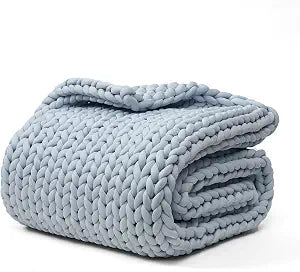 YnM Cooling Chunky Throw Blanket, Medium-Weight, Hand Knitted, Skin Friendly, Ventilated and Breathable, Machine Washable, Home Dcor Piece for Couch, Sofa and Bed (Azure Blue, 40x50 Inch)