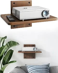 Floating TV Projector Shelf Wall Mount - 1 Tier Wooden Shelf, Walnut Brown