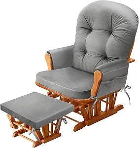 JZHLLA Glider Rocker Replacement Cushion Set with Storage Pockets Soft Flannel Fabric & High-Resilience Foam Non-Slip Back Rocking Chair Cushion for Living Room Rocking Chair(Grey)