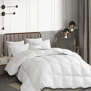 Martha Stewart Goose Down Fiber Cotton Comforter Queen Size, Duvet Insert Queen, Ultra-Soft 1cm Breathable Panel Hotel Collection Hypoallergenic Comforter 42oz All Season Medium Warmth 90x90