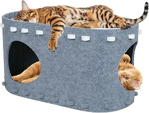 Cat Houses for Indoor Cats, Cozy Cat Beds for Indoor Cats,Cat Bed Cave, Felt Cat Cave Condo for Large Cats Up to 22 Lbs, Scratch Resistant Gray Hideaway (Grey, 22.5 * 12.9 * 11.8)