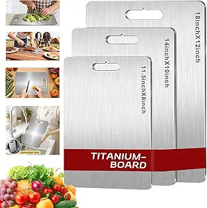 Titanium Cutting Board Set of 3, 100% Pure Titanium Cutting Boards for Kitchen, Double-Sided Non-Toxic Cutting Board for Dicing Meats Fruits Vegetables, Dishwasher Safe (S+L+M)