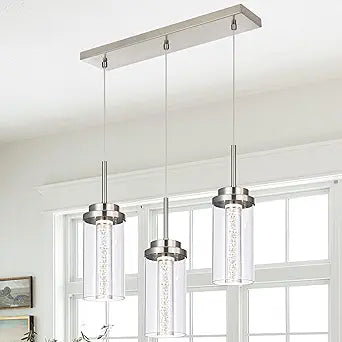 MELUCEE Modern LED Linear Pendant Light Brushed Nickel, 23IN Ceiling Chandelier Light Fixture Hanging with Clear Glass, 3000K-6000K Adjustable Color Temperature Island Light for Dining Room Kitchen