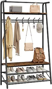 OUTLANE 4-in-1 Entryway Hall Tree with Shoe Bench, 10 Hooks & Storage, 72.5''x 39.4'' Multi-Functional Coat Rack with Metal Frame, Wood-Look Accent, for Entryway, Living Room or Bedroom