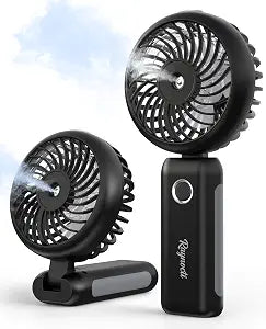 Handheld Misting Fan Portable, Small Personal Rechargeable Cooling Mister Fan Water Spray Mist, 3-Speed, 5-15 Hrs Runtime, 4000mAh Battery Operated for Travel Indoor Outdoor Hand Desk, Black