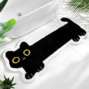 Walking Black Cat Bath Mat,Long Cat-Shaped Runner for the Bathroom,Funny Black Bathroom Mat Non-Slip,Tufted Absorbent Floor Mat for Bathrooms,Bedroom,Kitchens and Hallways,60 x 20