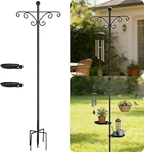 Upgraded 74" Double Shepherds HooksOutdoor Bird FeederHanging PlantsWind Chime Hanger, Waterproof Metal & Adjustable-Height Pole Holder for Lantern Hummingbird FeederWreath 2 Placement Racks)